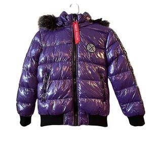 Robert Phillipe Kids Purple Puffer Jacket with Fur Hood Size 12